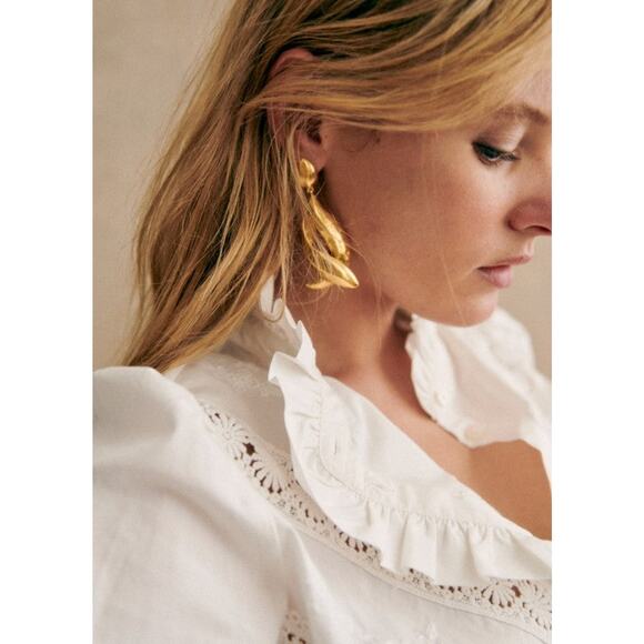 Sézane Lou Long Sleeve Shirt Ecru - 36 - Picture 3 of 7